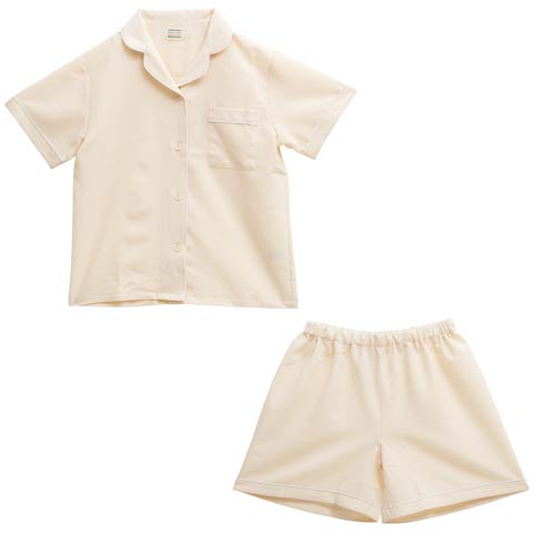 ナチュラルパイピング半袖トップス&ショートパンツルームウェア(クリーム-フリー)