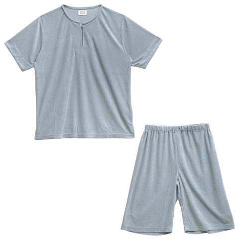 フロントスリットパイルトップス&ショートパンツルームウェア(ブルー-フリー)