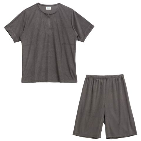 フロントスリットパイルトップス&ショートパンツルームウェア(チャコール-フリー)