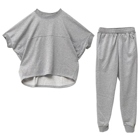 ラメスウェットトップス&ロングパンツルームウェア(グレー-M)