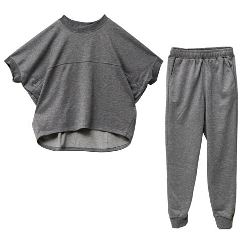 ラメスウェットトップス&ロングパンツルームウェア(チャコール-M)
