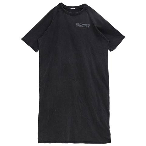 ワンカラーロゴ半袖ロングTシャツワンピースルームウェア(ブラック-ML)