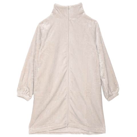 11/12新作!ジップアップモコモコワンピースルームウェア(ライトグレー-フリー)