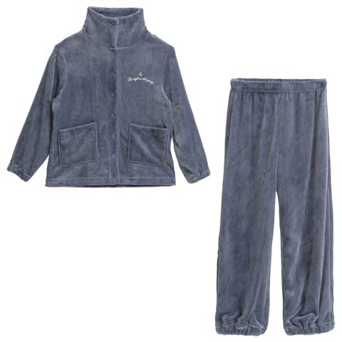 11/10新作!モコモコハイネックロゴトップス&パンツルームウェア(ネイビー-ML)