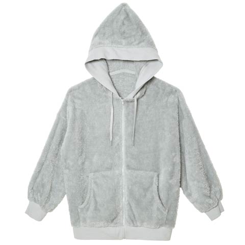 11/17新作!ワンカラーフード付きガーリーボアパーカー(サックス-ML)