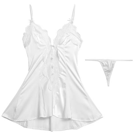 10/18再販!フロントボタンスカラップレースベビードール(ホワイト-M)