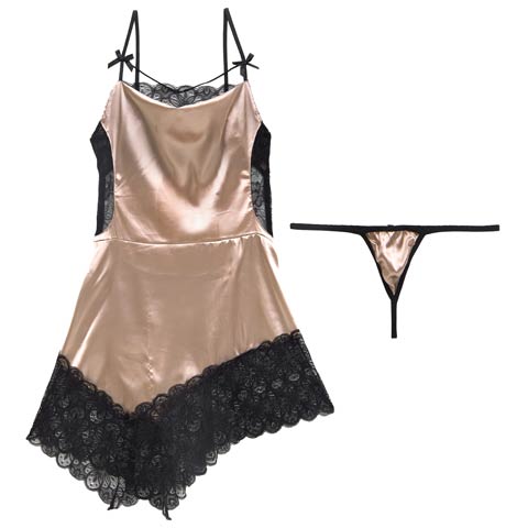 【12月頃再入荷決定★只今リクエスト募集中】アシンメトリーレースカットベビードール(シャンパンゴールド-フリー)