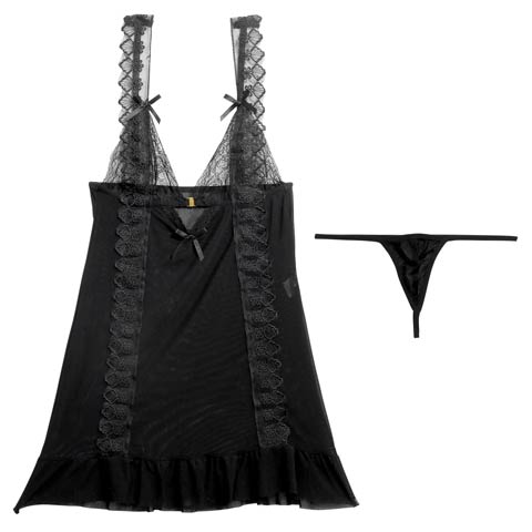 フラワーレースフリルリボンベビードール［週末セール］(ブラック-フリー)