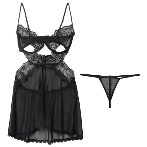 ミスティカットアウトベビードール(ブラック-フリー)