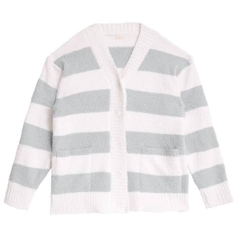 11/24新作!モールニットボーダーカーディガンルームウェア(グレー-M)