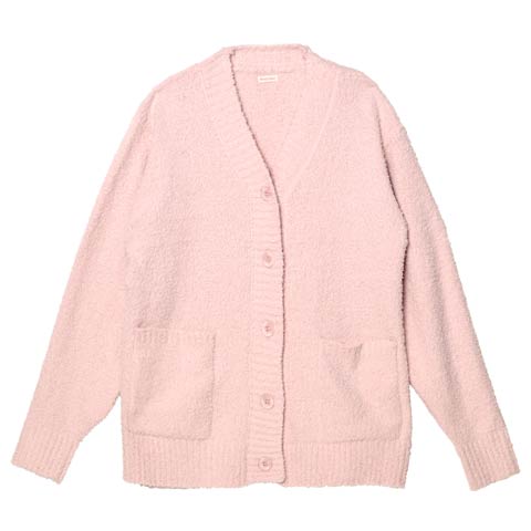 11/21新作!ワンカラーふわふわVネック長袖カーディガンルームウェア(ピンク-M)