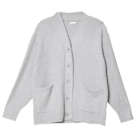 11/21新作!ワンカラーふわふわVネック長袖カーディガンルームウェア(グレー-M)