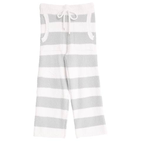 11/24新作!モールニットボーダーロングパンツルームウェア(グレー-M)