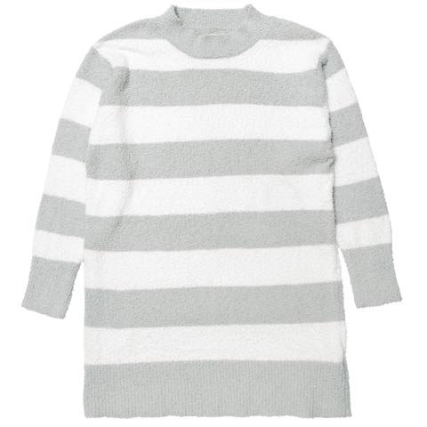 11/21新作!ふわふわダスティーボーダー長袖ワンピースルームウェア(グレー-M)