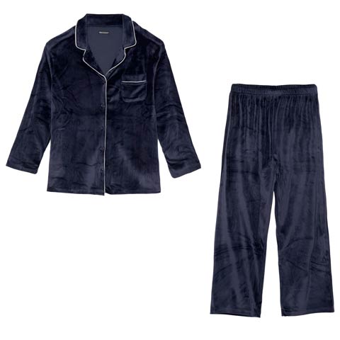 11/14新作!スフレパイピングトップス&ロングパンツルームウェア(ネイビー-フリー)