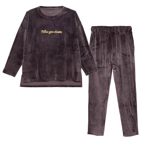 11/26新作!パールシャギーロゴトップス&ロングパンツルームウェア(ディープパープル-フリー)