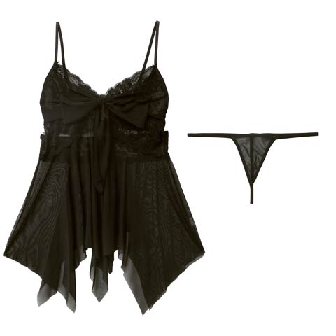 3/14再販!フロントリボンレーシィベビードール(ブラック-フリー)