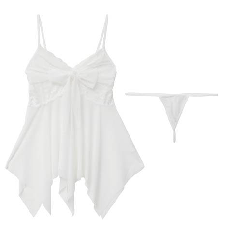 3/14再販!フロントリボンレーシィベビードール(ホワイト-フリー)