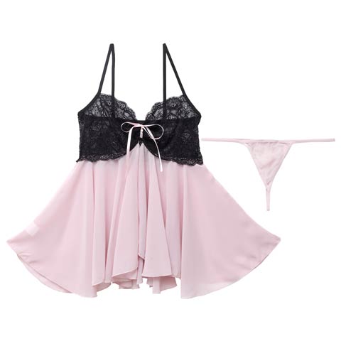 11/17新作!ロマンティックレーシィリボンベビードール(ピンク-フリー)