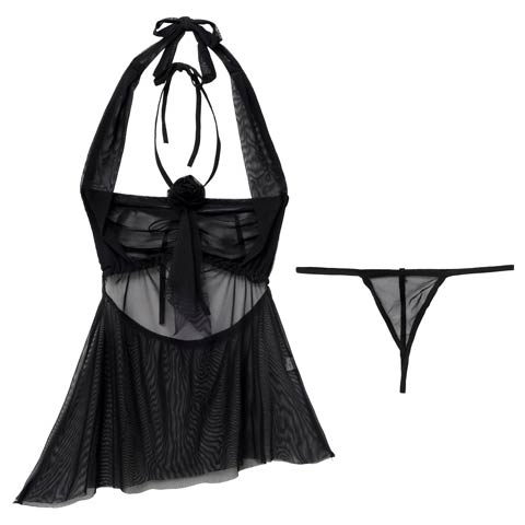 2/4新作!ミステリアスローズチュールベビードール(ブラック-フリー)