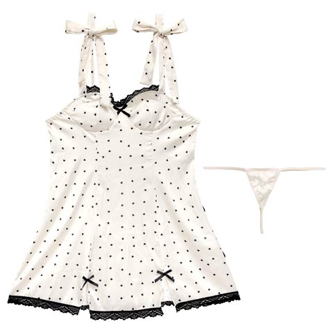 3/18新作!ガーリーハートドットリボンベビードール［春セール］(アイボリー-M)