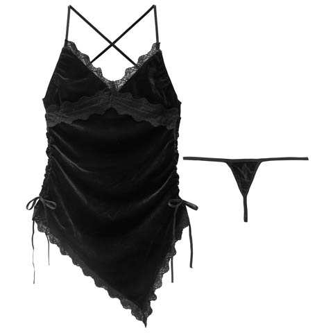 3/9新作!アシンメトリーグロウレースベビードール(ブラック-フリー)