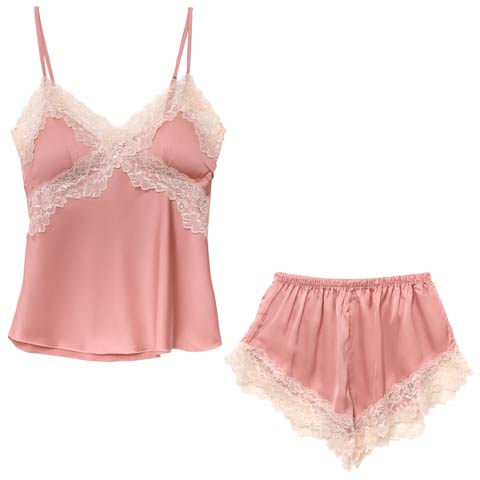 11/11再販!パステルサテンレースルームウェア(ピンク-M)