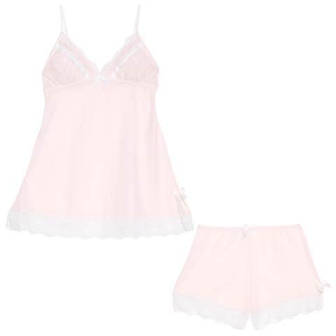 ピュアリーリボンレースベビードール[おそろいベビードール](ピンク-M)