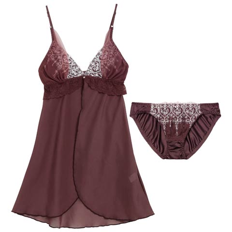 1/26新作!ロイヤルハートチュールレースベビードール(ディープパープル-M)