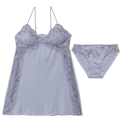 3/18新作!エレガントレースブルームベビードール(ブルーグレー-M)