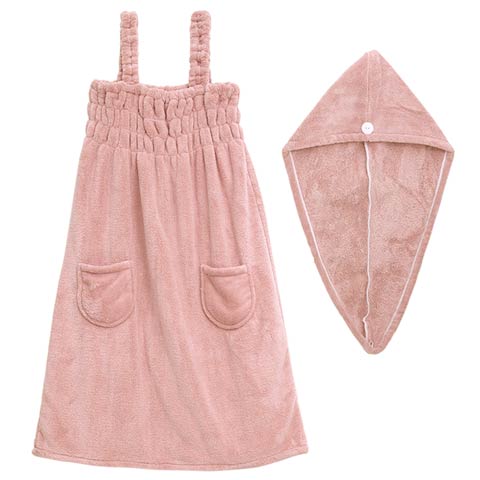 もこもこギャザー着るタオル[帽子付き](ピンク-フリー)