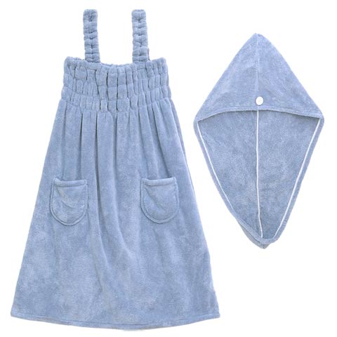 もこもこギャザー着るタオル[帽子付き](ブルー-フリー)