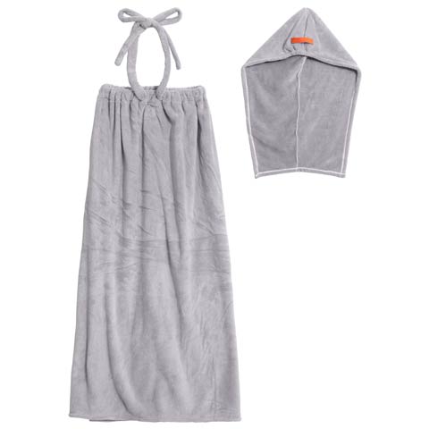 もこもこホルターネック着るタオル[帽子付き]［12H限定2］(グレー-フリー)