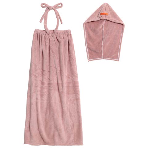 もこもこホルターネック着るタオル[帽子付き]［12H限定2］(ピンク-フリー)