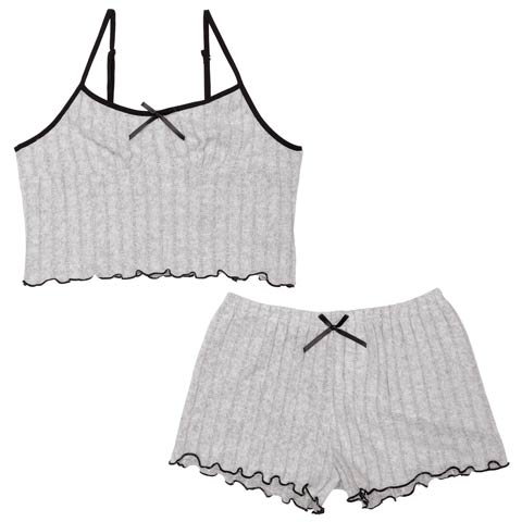 パイピングリボンストライプキャミソール&ショートパンツルームウェア(グレー-フリー)
