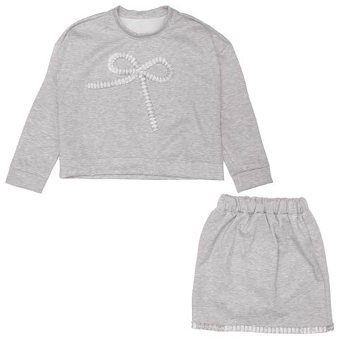 タックリボンスウェット長袖&ミニスカートルームウェア［週替］(グレー-M)