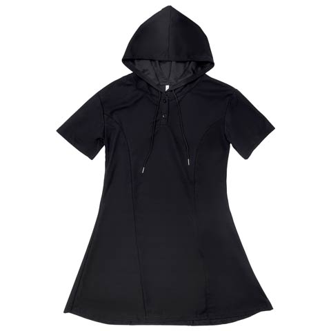 フロントボタン半袖パーカーワンピース［Xmasセール］(ブラック-M)