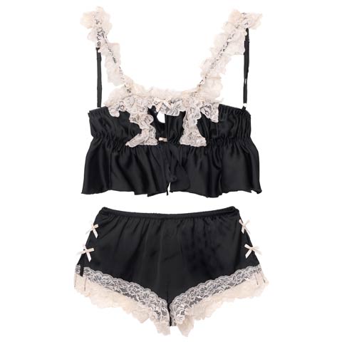 スウィートフリルレーシィトップス&ショートパンツルームウェア(ブラック-フリー)