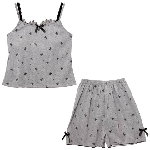 プチリボンドットキャミソール&ショートパンツルームウェア(グレー-フリー)