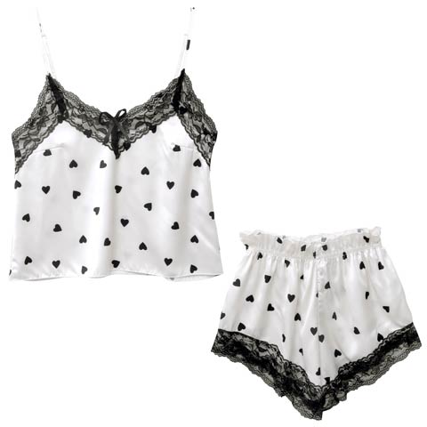10/17再販!ビターハートキャミソール&ショートパンツルームウェア(ホワイト-フリー)