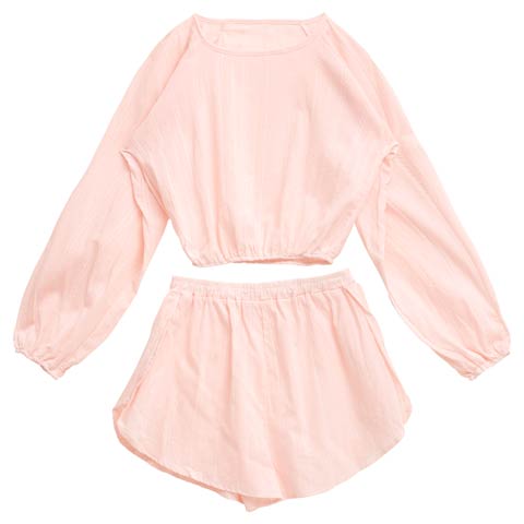 パステルケーブルストライプクロップド丈スウェットトップス&ショートパンツルームウェア［週末セール］(ピンク-フリー)