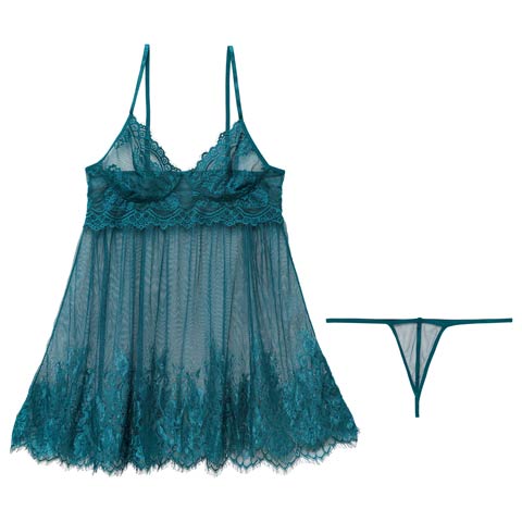 【11月頃再入荷決定★只今リクエスト募集中】ブルームメッシュレースベビードール(グリーン-フリー)