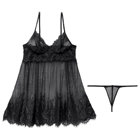 【11月頃再入荷決定★只今リクエスト募集中】ブルームメッシュレースベビードール(ブラック-フリー)