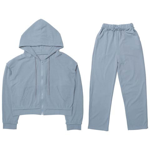 クロップド丈フード付きジッパートップス&ショートパンツルームウェア(ブルー-フリー)