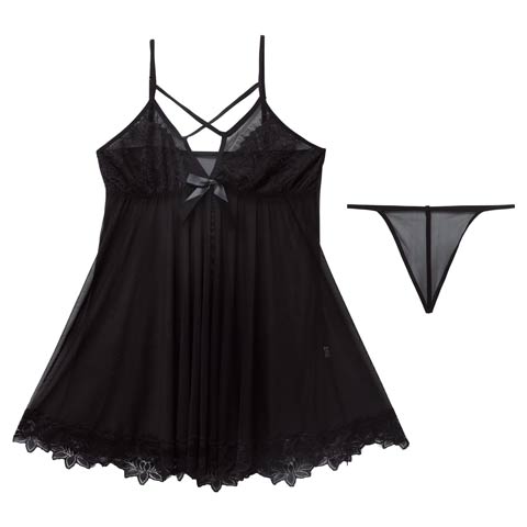 1/29再販!シアーフラワークロスコードベビードール(ブラック-フリー)