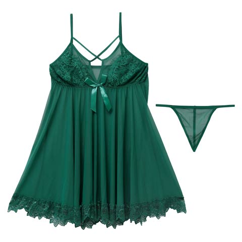 1/29再販!シアーフラワークロスコードベビードール(グリーン-フリー)