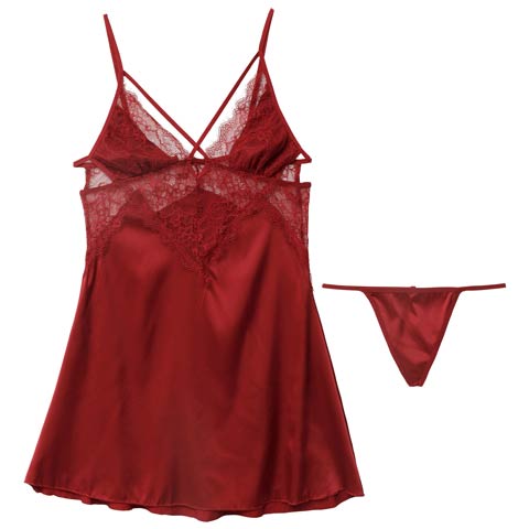 9/26新作!クロスコードレースシアーベビードール(ワインレッド-フリー)