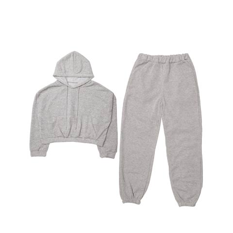 10/6新作!スウェットフーディートップス&ロングパンツルームウェア(グレー-フリー)