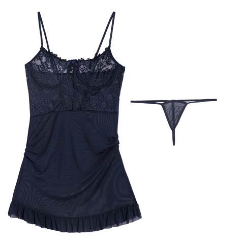 1/27再販!フローラルシアーフリルベビードール(ネイビー-フリー)