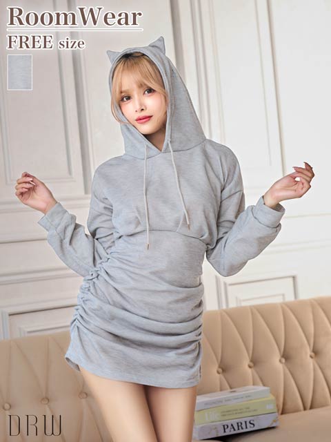 ネコ耳フードパーカーワンピースルームウェア［均一］［限定1］